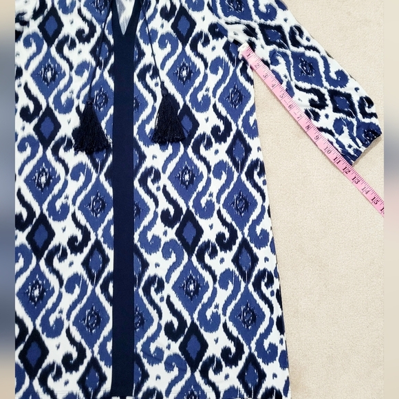 Michael Kors Women's Dress Geometric Pattern Blue White 3/4 Sleeve Size Small - Picture 7 of 12